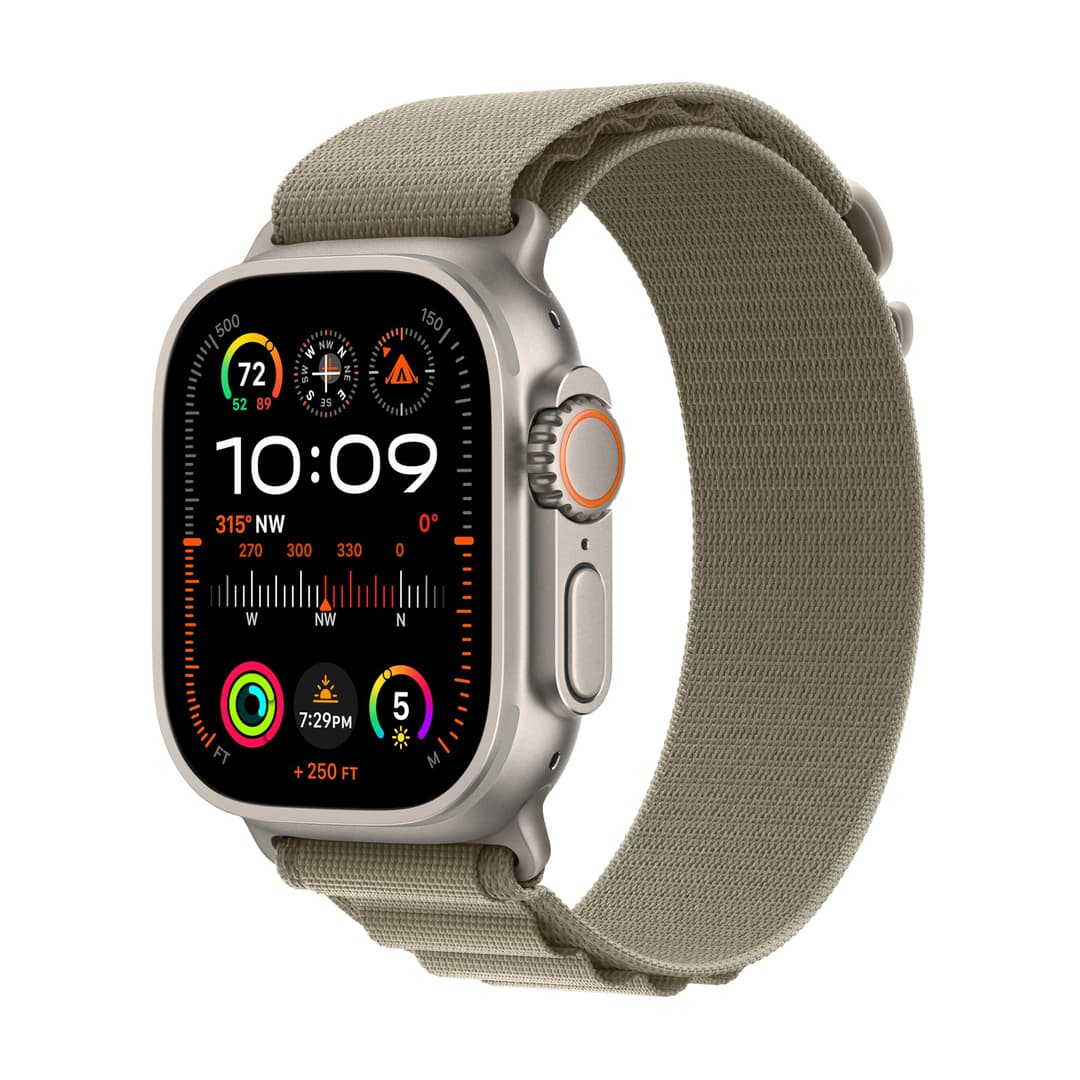Apple Watch Ultra 2 [GPS + Cellular, 49mm] - Titanium Case with Olive Alpine Loop Band, Small (Renewed)